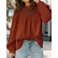 thumbnail image 5 of PRETTYGARDEN Women's Spring Tops Crewneck Eyelet Lace Crochet Casual Long Sleeve T Shirts Loose Chiffon Solid Blouses, 5 of 7