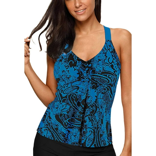Womens Printed Strappy Racerback Tankini Swim Top No Bottom S - XXXL