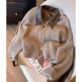 thumbnail image 5 of Women'S French Vintage Knit Sweater Turn-Down Collar Long Sleeve Y2K Zip Front Cardigan Khaki S, 5 of 10