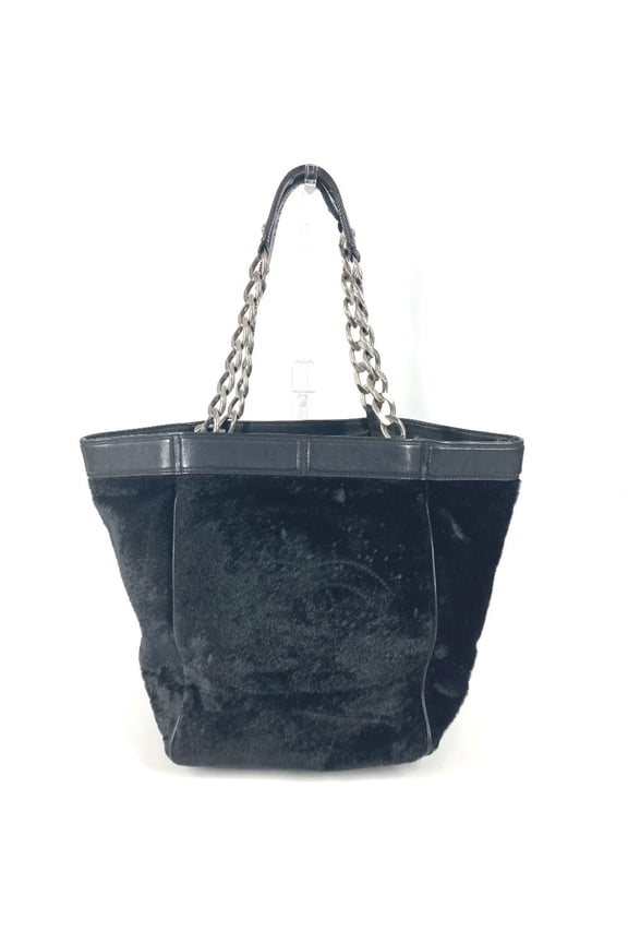 Pre-Owned CHANEL CC Coco Mark Logo Tote Bag, Chain Shoulder Porcelain Leather, Women's, Black