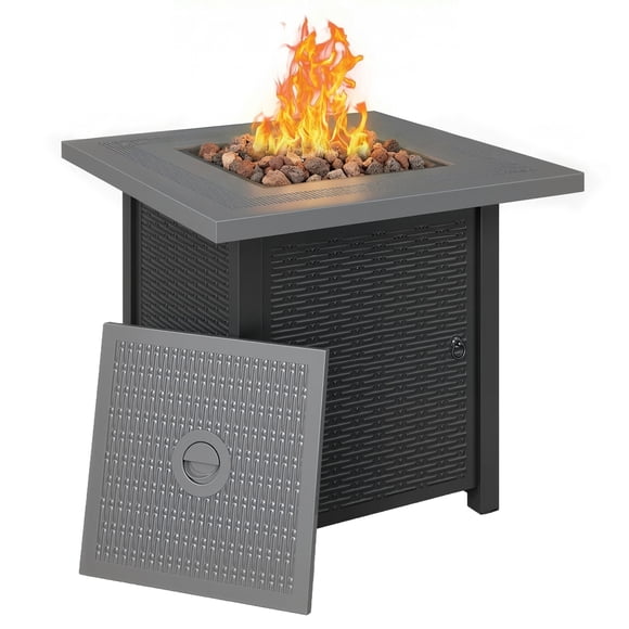 Outsunny Propane Fire Pit Table, Outdoor Gas Fire Table with Lid, Black