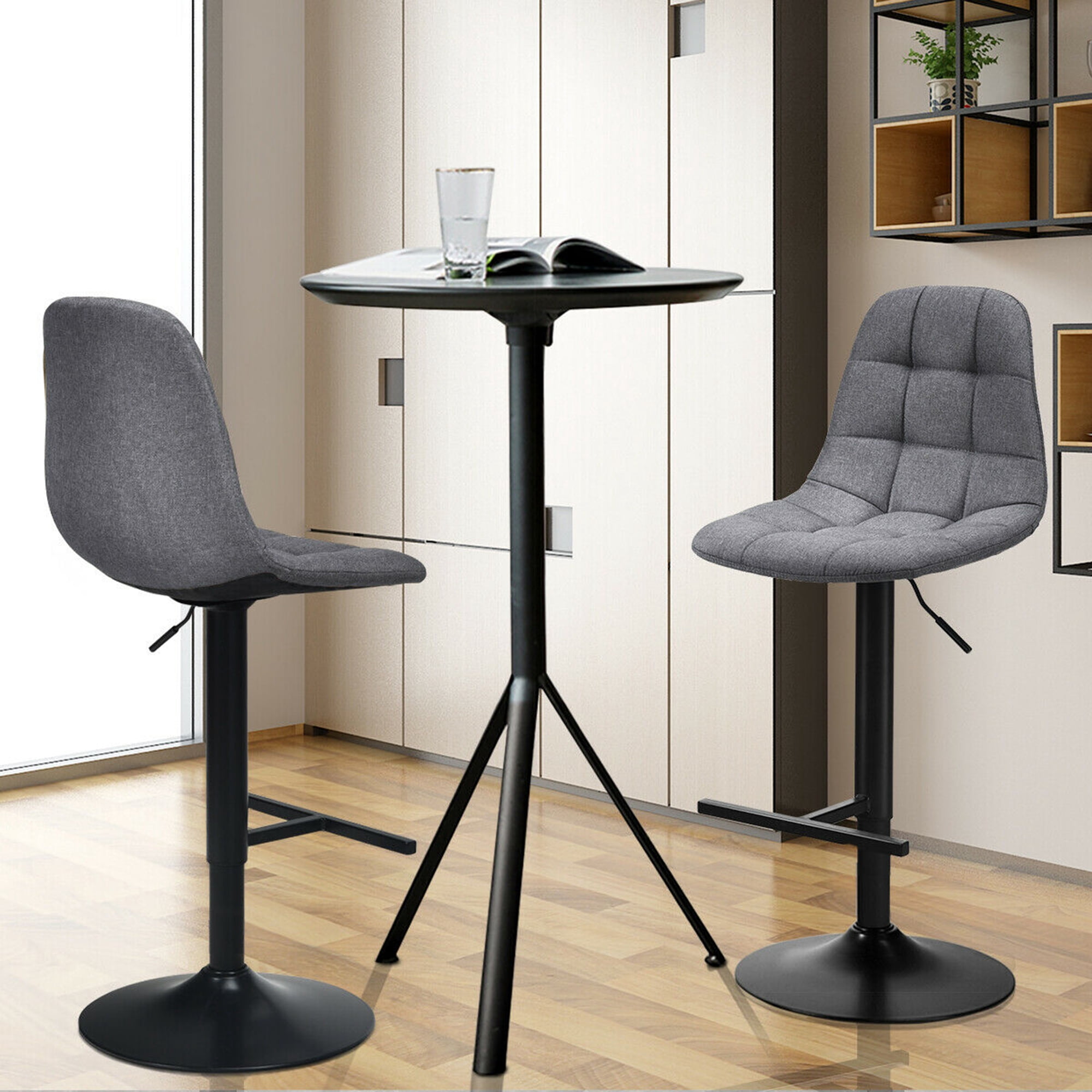Gymax Set of 2 Swivel Counter Adjustable Bar Stools Height Linen Chairs with Back Gray