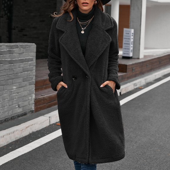 Womens Loose Winter Turn Down Collar Jacket Long Sleeve Casual Solid Long Coat With Pockets Jacket Women Embroide Coats Women Big Casual Jackets for Juniors Warm up Full Zip Bed Jackets for Women plus