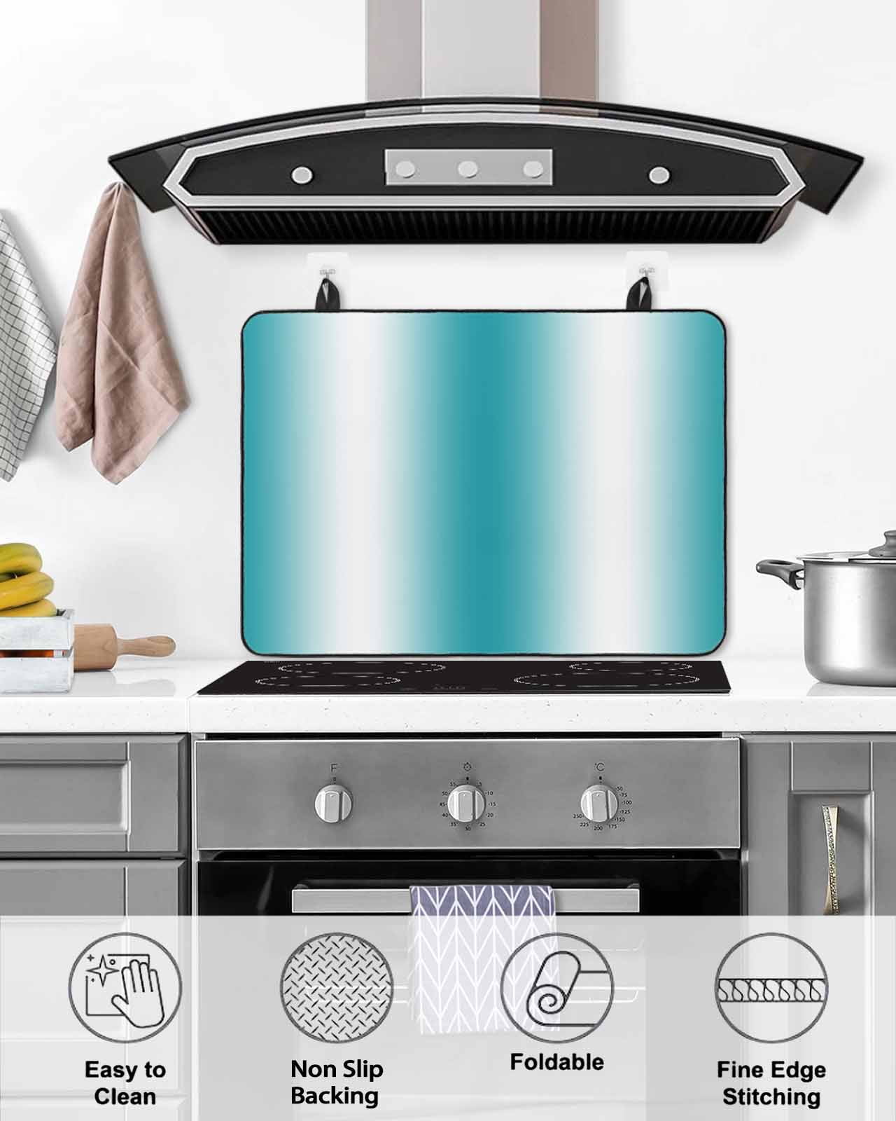 nqOlkjepod Large Induction Cooktop Protector Mat 36"x21", Turquoise White Ombre Stove Top Covers for Electric Stove, Farmhouse Minimalist Gradient Art Stove Burner Cover Mats, Glass Top Stove Cover