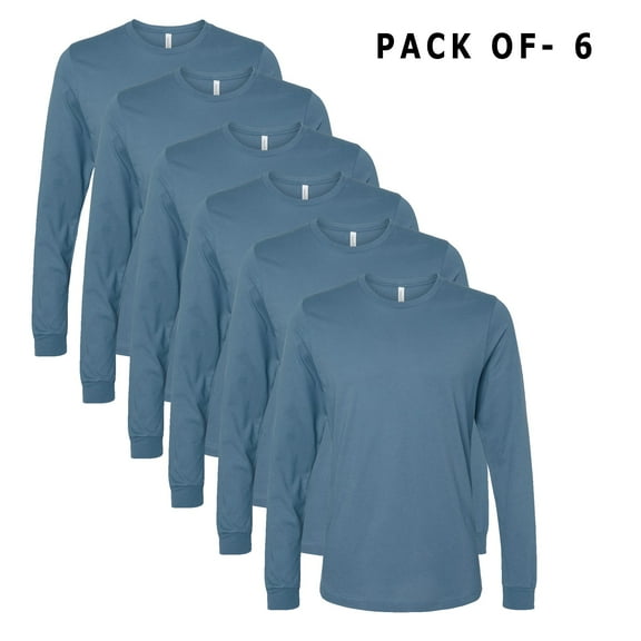 Bella + Canvas - Men's Jersey Long Sleeve Tee | Long Sleeve Cotton Shirts,100% Ring-Spun Cotton, Vintage Navy, Pack of 6 - S Size