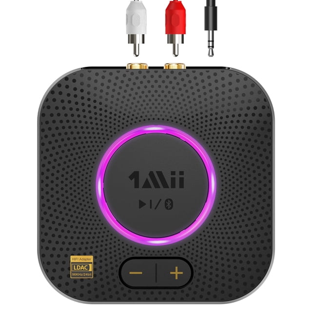 Receptor Bluetooth 5.2 1Mii B06S+, adaptador de audio Bluetooth HiFi con LDAC, aptx HD y aptx de baja latencia, audio de alta resolución de largo alcance con control de volumen, salidas de 3,5 mm y RC