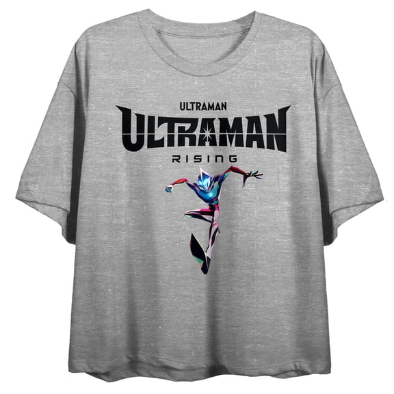 Ultraman Rising Superhero Logo Crew Neck Short Sleeve Gray Heather Women's Crop Top-Medium