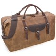 thumbnail image 1 of Bolsa de viaje NEWHEY impermeable de lona y piel marrón, 1 of 8
