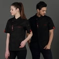 thumbnail image 4 of Men's Chef Jacket Hotel Restaurant Work Shirt Uniform Unisex Chef Jacket Long Sleeve Kitchen with Distinctive Red Buttons for Hotel Restaurant Staff,Black,L, 4 of 5