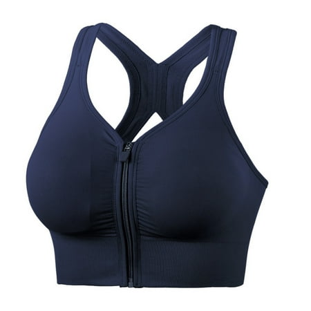 

Spdoo Women s Zip Front Closure Sports Bra Wirefree Post-Surgery Bra Padded Racerback Workout Gym Yoga Bras Navy Blue XL