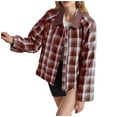 thumbnail image 2 of Womens Plaid Cropped Jackets Lightweight Zip up Casual Short Coat Fall Winter Trendy Outwear with Pockets New Women's Casual Jackets Wine XL, 2 of 6
