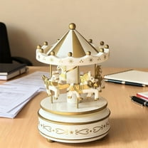 Vintage Pink Wooden Merry-Go-Round Horse Christmas Birthday Gift Carousel Music Box, Clockwork Mechanism Laxury Carousel Music Box