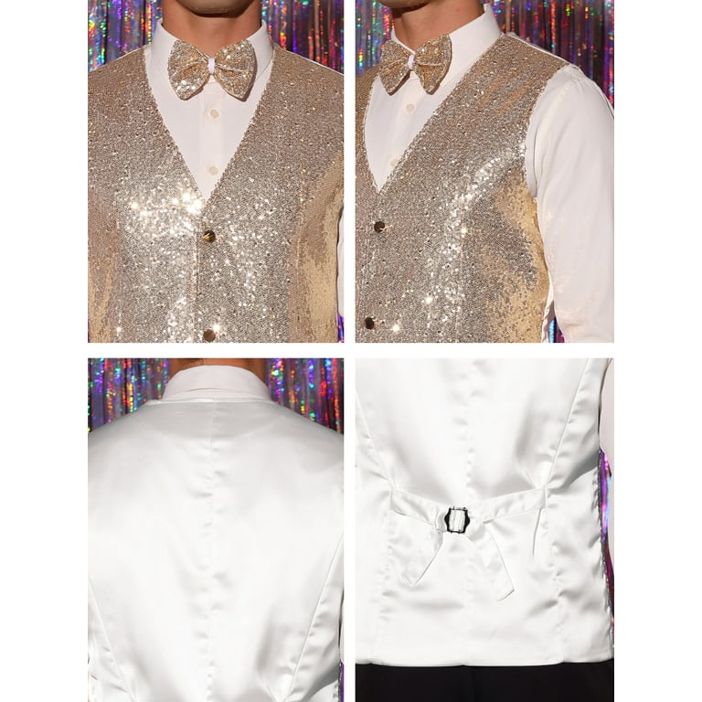 Unique Bargains Men's Disco Shiny Sequin Vest Suit Waistcoat Unique Bargains Men's Disco Shiny Sequin Vest Suit Waistcoat