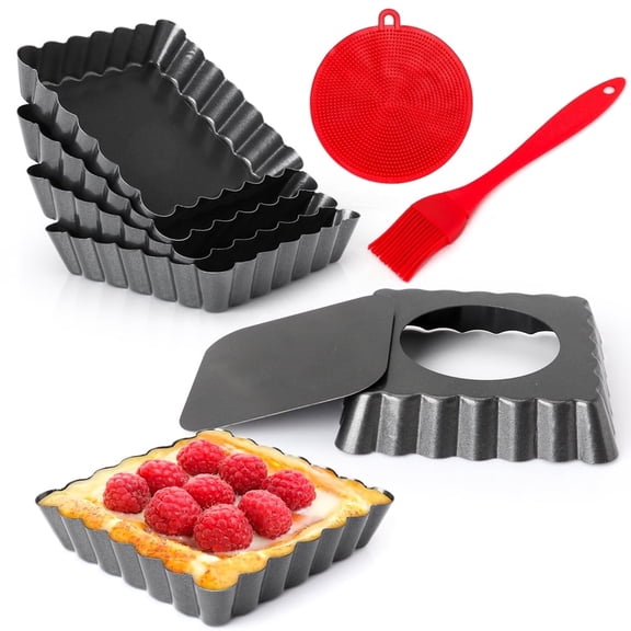 Gutsdoor Mini Tart Pans Square 4 inch 6pcs with Removable Bottom, Nonstick Quiche Pan Mini Pie Pans