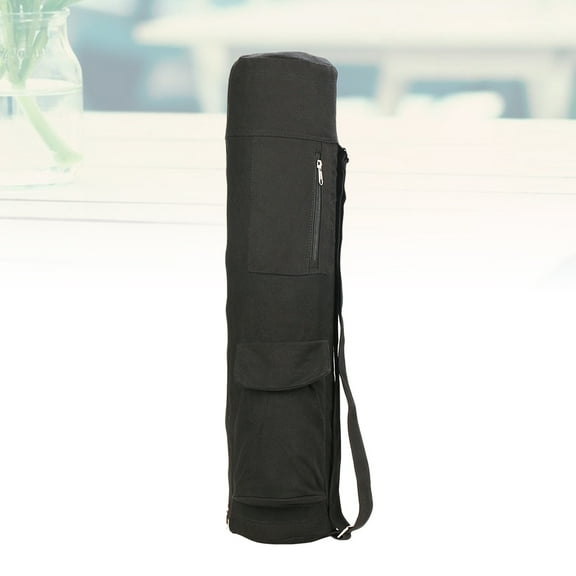 KALLORY 1Pack Yoga Mat Carrier for Women Black Cotton Linen with Adjustable Straps Reinforced Zipper Gym Tote