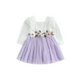 thumbnail image 1 of xiaxaixu Toddler Girls Princess Dress Long Sleeve Tulle Patchwork Spring Dress with Flower Decor, 1 of 8