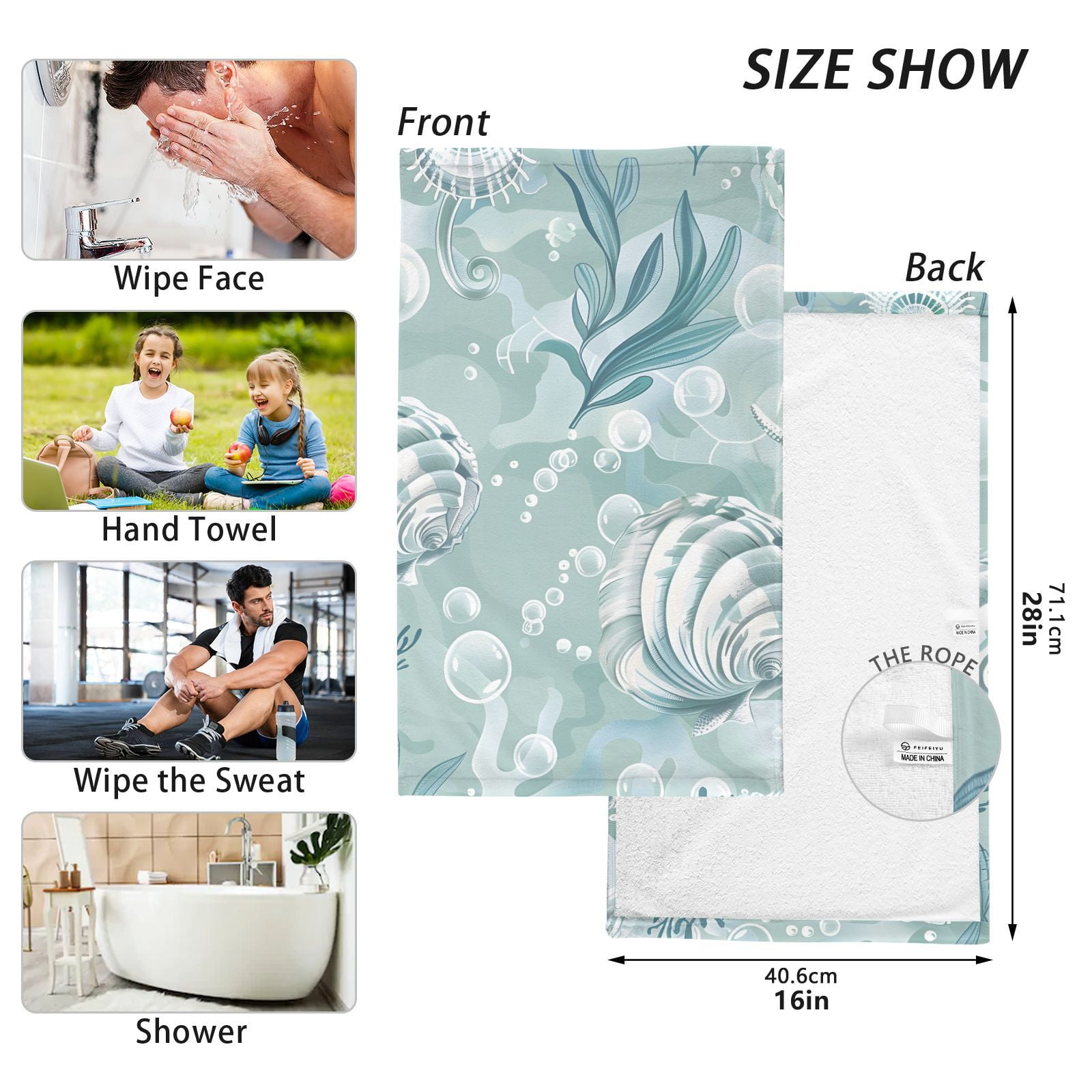 Seashells Algae Bubbles Hand Towels Cotton Bath Towels Large Face Towels Absorbent for Bathroom 2 Packs