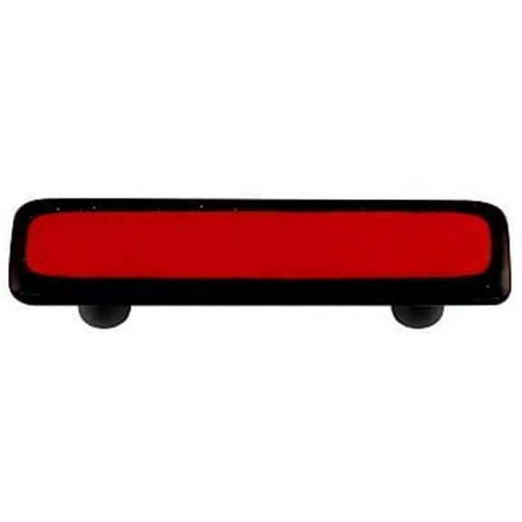 Hot Knobs HK5001-PB Black Border with Brick Red Rectangle Glass Cabinet Pull - Black Post