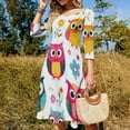 thumbnail image 4 of Cute Owl Pattern-4 Flare Dress Square Neck Dress Elegant Female Fashion Printed Dress, 4 of 9