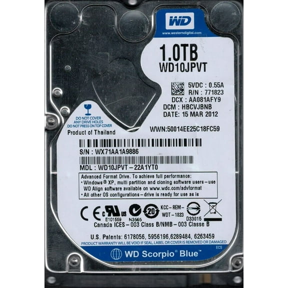 Western Digital WD10JPVT-22A1YT0 1TB DCM: HBCVJBNB