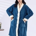 thumbnail image 3 of Soft Fleece Robes for Women Winter Warm Wrap V-Neck Button-up Bathrobe with Pockets Long Sleeve Mid Length Thick Robe Nightgown, 3 of 5