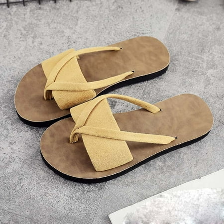 

MRULIC slippers for women Women Summer Slipper Indoor Outdoor Flip-flop Beach Shoes Fashion Casual Slipper house slippers for women Yellow + US:8