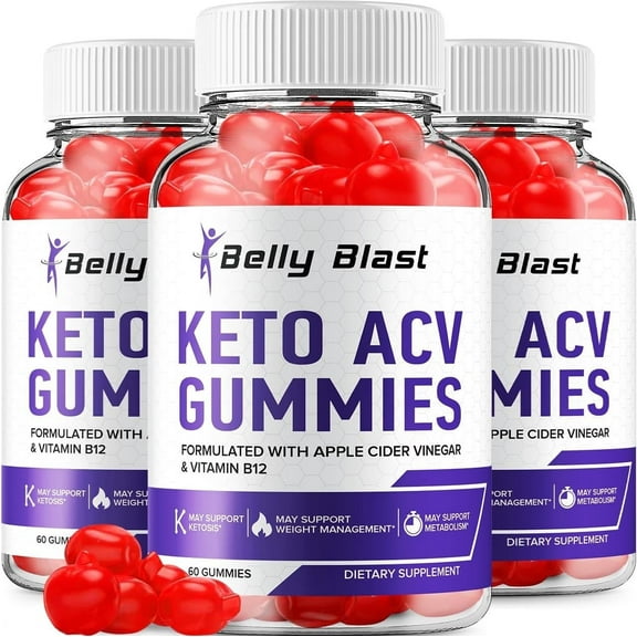 3 Pack Belly Blast Keto ACV Gummies - Official - Keto Belly Blast ACV Advanced Formula Plus Apple Cider Vinegar Dietary Supplement B12 Beet Root Juice Men Women 180 Gummies
