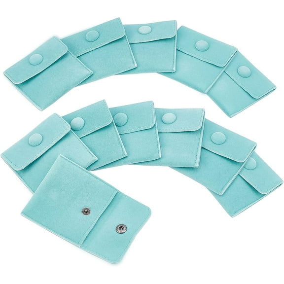 12 Pcs Velvet Jewelry Pouches with Snap Button Turquoise Velvet Jewelry Storage Bags Small Velvet Gift Bags for Traveling Rings Bracelets Necklaces Earrings Watch 2.76x2.76 Inch