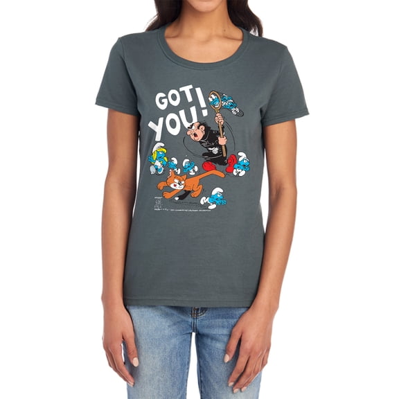 Smurfs Gargamel and Azrael Women's T Shirt,Gargamel and Azrael Charcoal,X-Large