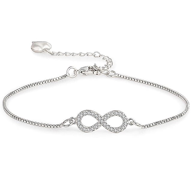 Pulsera Infinito - Pulsera Corazón, Pulsera Trébol de Cuatro Hojas para Mujer, Pulsera Plata para Mujer, Pulsera Niña, Pulsera Amistad, Pulsera Diamante