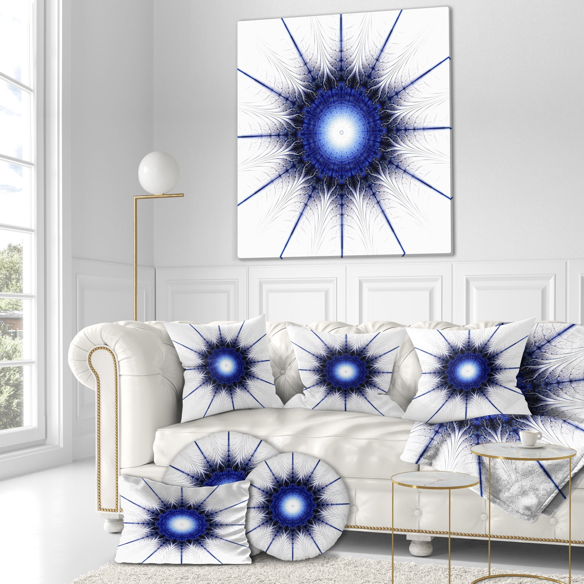 Designart Blue Digital Flower Art - Modern Floral Throw Pillow - 18x18