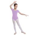 thumbnail image 3 of Aiihoo Kids Girls Short Sleeves Round Neck Classic Plain Ballet Dance Leotard Gymnastics Activewear Jumpsuit Purple 3, 3 of 7