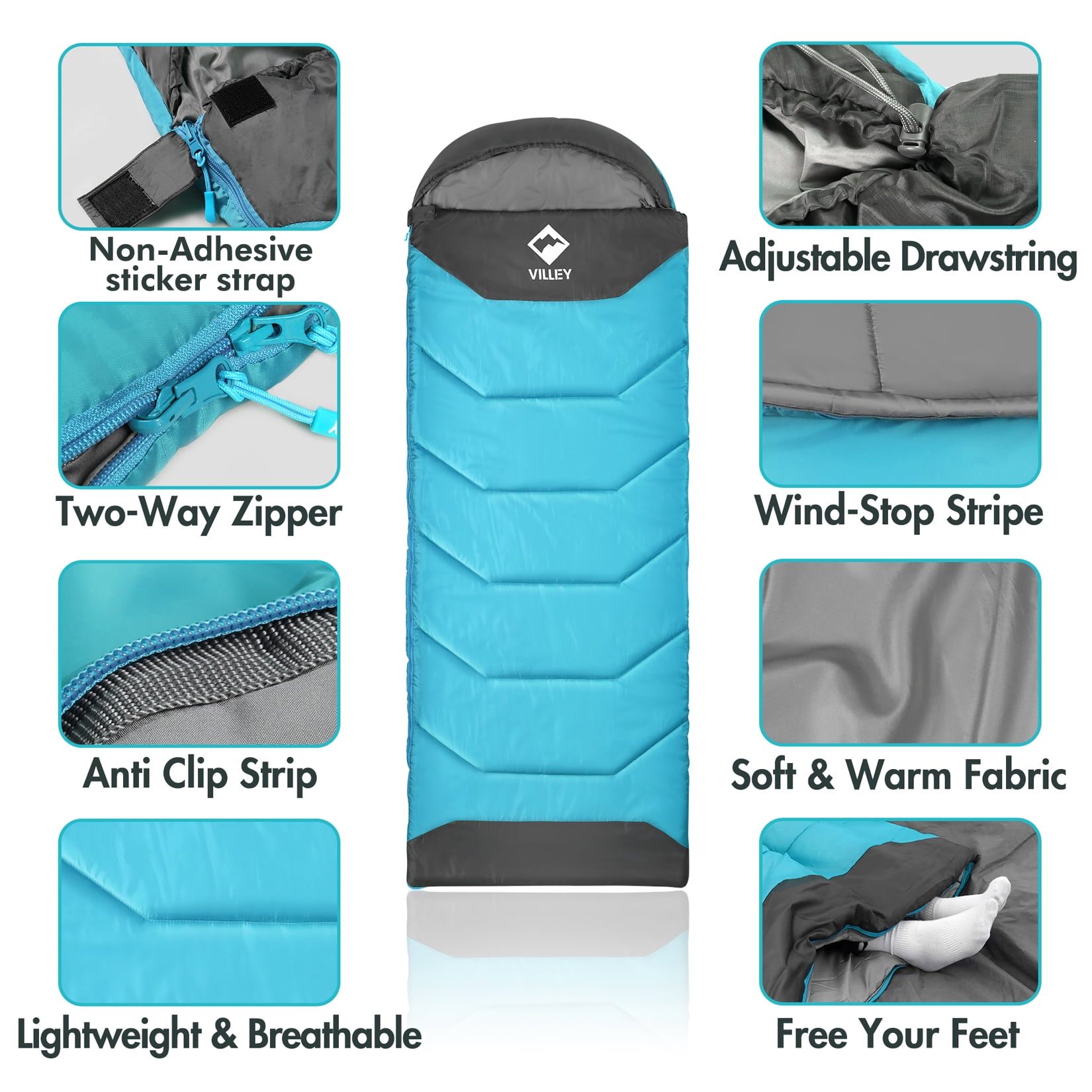 VILLEY Camping Sleeping Bag for Adults Boys and Girls, Lightweight Compact Backpacking Sleeping Bag for Outdoor, Traveling, Hiking
