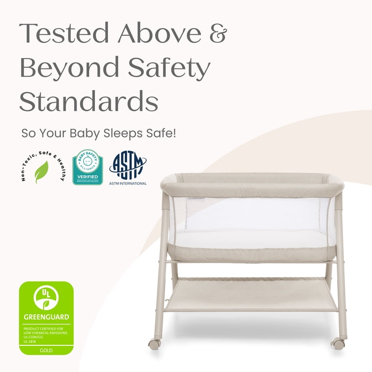 Delta Children Haven AirFlow Bassinet with Breathable Mesh and Wheels, Tan