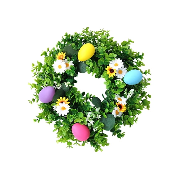 Artificial Easter Wreaths for Front Door Spring Summer Wreath, Colorful Eggs Green Leaves for Front Door Indoor Outdoor Farmhouse Home Wall Window Festival Wedding Decor