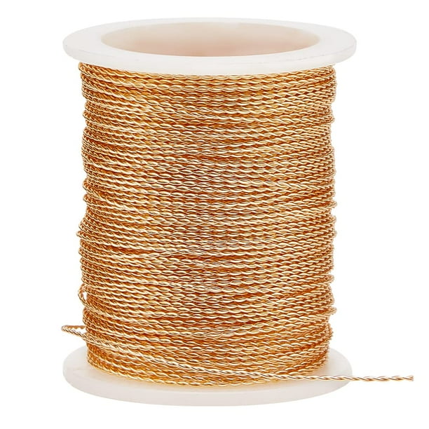 Alambre de latón resistente para manualidades, calibre 22, 11,8 m, dorado, redondo, trenzado, para joyería, para hacer collares, pulseras y otros proyectos hechos a mano.