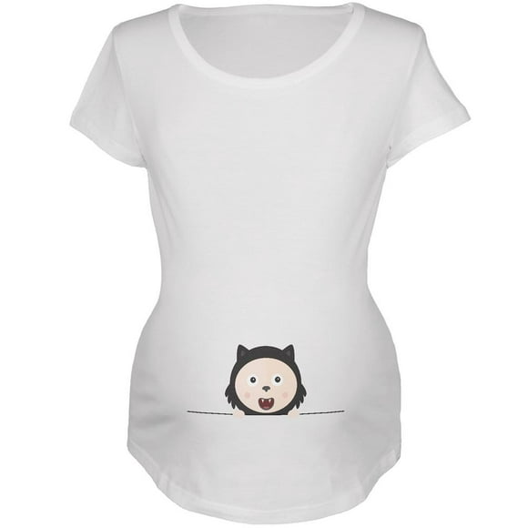 Halloween Chat Noir Bébé Blanc Maternité Doux T-Shirt