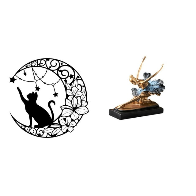 Escultura De Pared De Bailarina De Gato Iluminada Por La Luna, Decoración Artística De Metal Negro Para Amantes De Los Gatos Y Entusiastas Del Ballet, Regalo único Para El Hogar, Restaurante