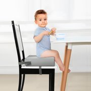 PandaEar Toddler Booster Seat for Dining Table, Portable Increasing Booster Cushion for Kids, Double Strap Safety, Non-Slip Bottom (Grey)
