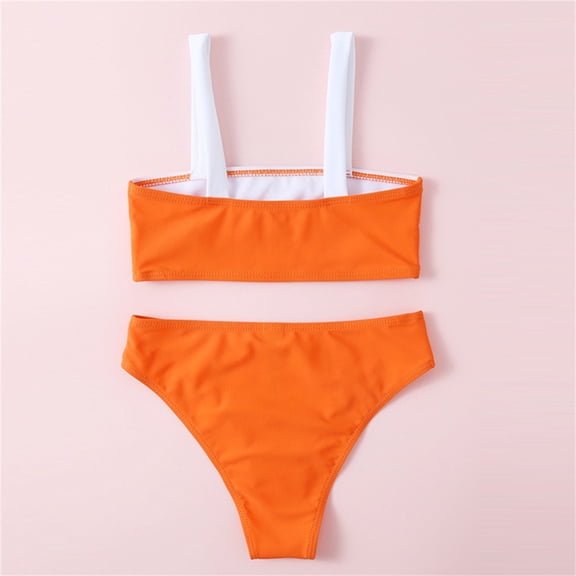 Vedolay Teen Girl Swimsuits Girl's 2 Piece High Waisted Ruffle Smocked Swimsuit Bathing Suit Bikini Sets,Orange 7-8 Years