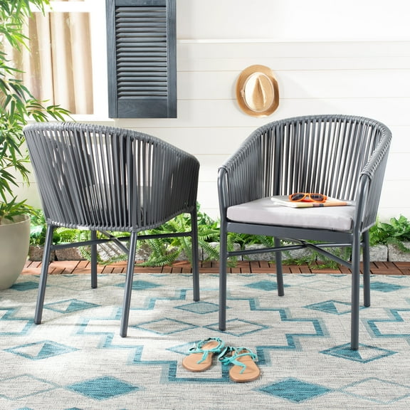 SAFAVIEH Matteo Stackable Outdoor Patio Rope Chair, Grey, Set of 2