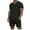 Black, variant on Wyobmus Men's 2 Piece Solid Outfit Short Sleeve Lapel Collar Shirt Ribbed Elastic Waist Shorts Set Black