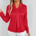 thumbnail image 6 of RYRJJ Elegant Business Blouses for Women Satin Silk Tops Long Sleeve Bow Tie V-Neck Office Work Dressy Shirts(Red,L), 6 of 6