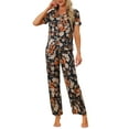thumbnail image 1 of Conjunto de pijama de satén para mujer INSPIRE CHIC, top de manga corta y pantalones, 2 piezas, pijamas M negro-naranja, 1 of 5