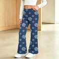 thumbnail image 2 of MuXiKeJi Clothes Girls Jeans Pants Cute Print Elastic Waist Wide Leg Flared Denim Pants Regular Fit Long Casual Bottoms Girls Jeans, 2 of 8