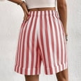 thumbnail image 3 of Womens Cotton Linen Summer Striped Shorts Elastic High Waisted Drawstring Casual Shorts Y2k Beach Vacation Clothes, L, 3 of 4