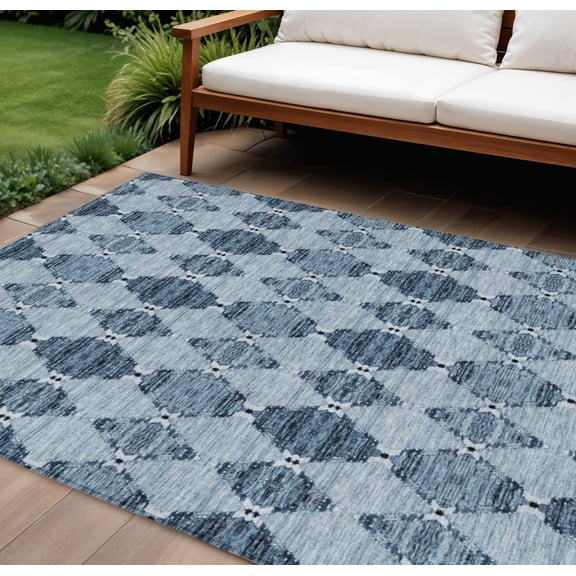 HomeRoots 578139 8 x 10 ft. Moroccan Washable Indoor & Outdoor Rectangle Area Rug, Navy Blue & Denim Blue