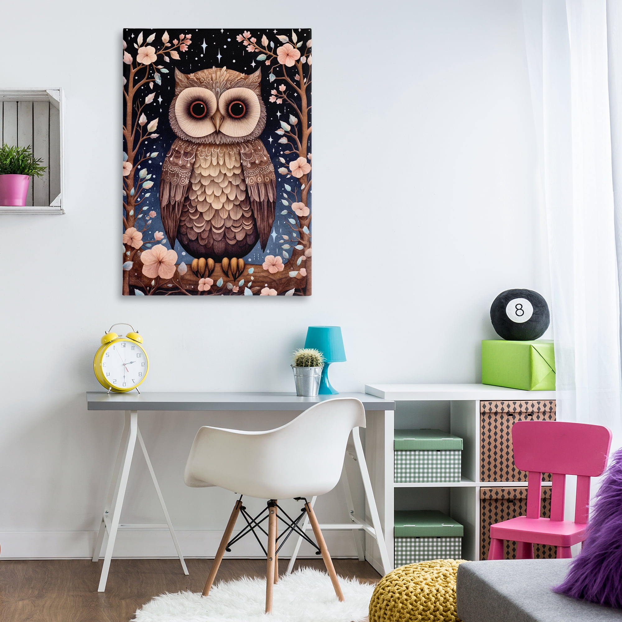 Stupell Industries Woodland Pattern Owl Animals & Insects Painting Gallery Wrapped Canvas Art Print Wall Art, 30 x 45