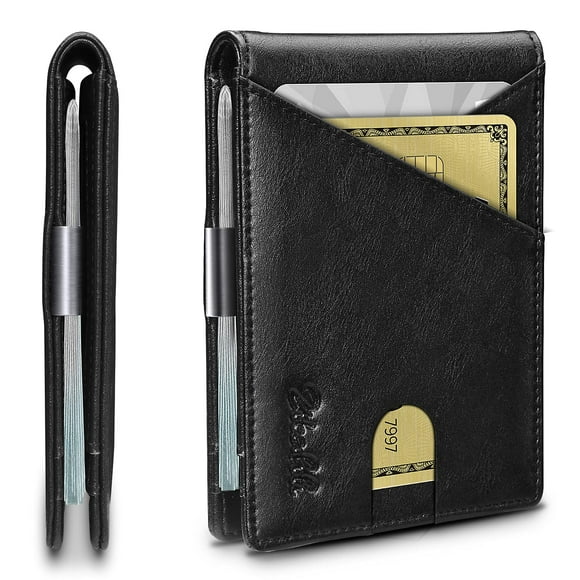 Cartera Zitahli para hombre con clip para billetes con bloqueo RFID de piel