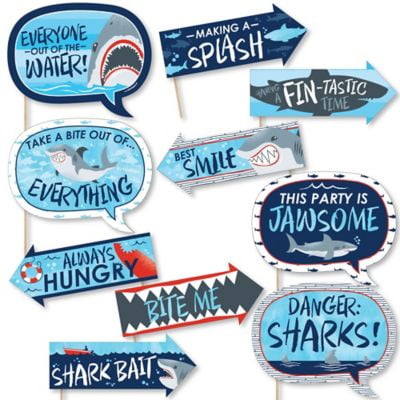 Funny Shark Zone - Shark Viewing Week Party - Jawsome Shark Party or Birthday Party Photo Booth Props Kit - 10 Piece
